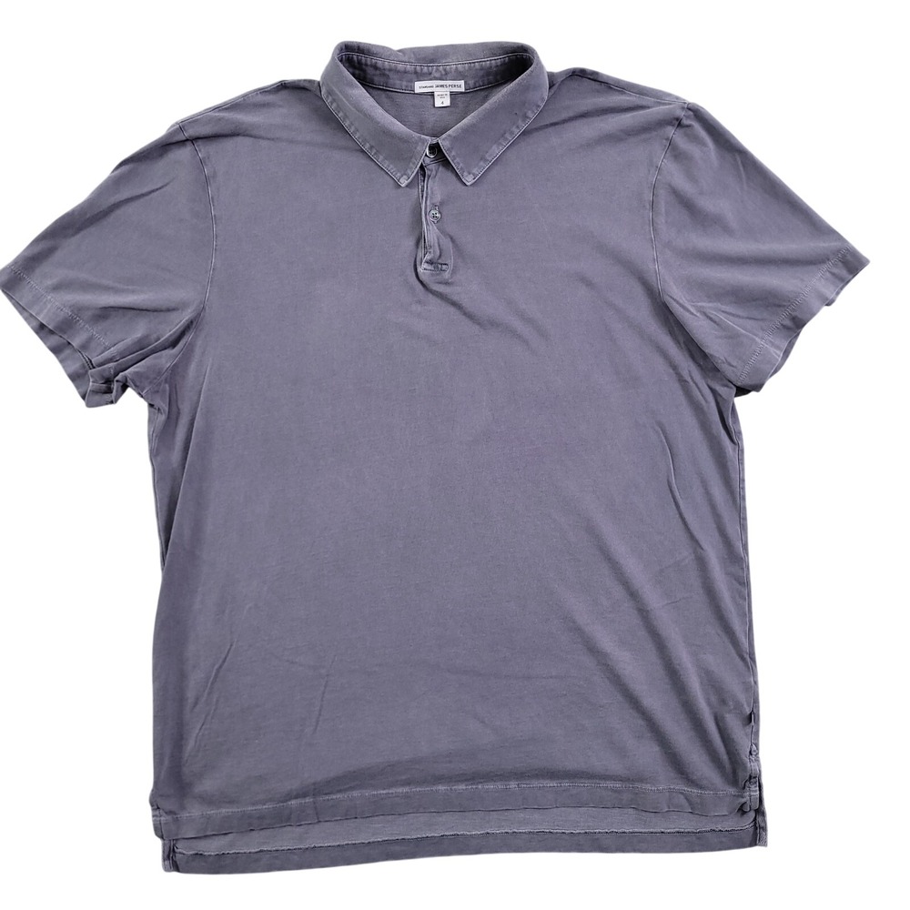 James Perse Polo Shirt Men XL 4 Gray Sueded Jersey Supima Standard USA Made